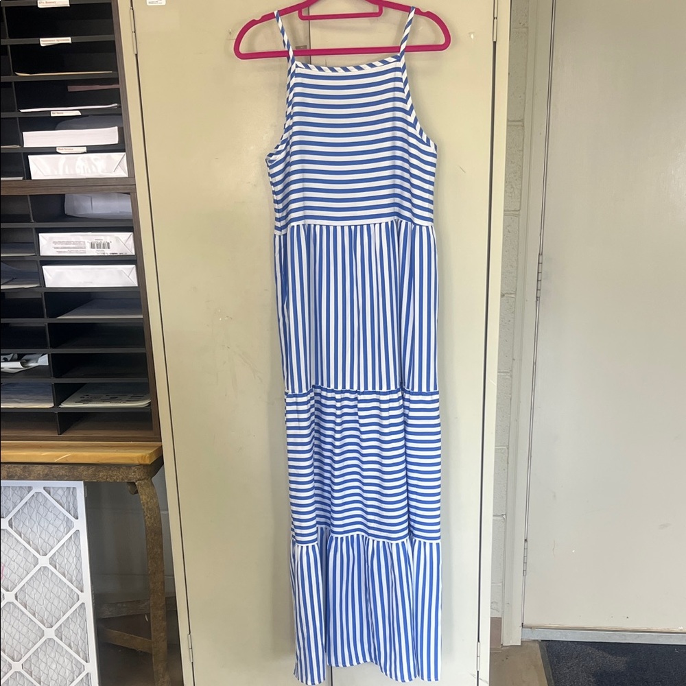 SHEIN Blue and White Striped Maxi Sundress